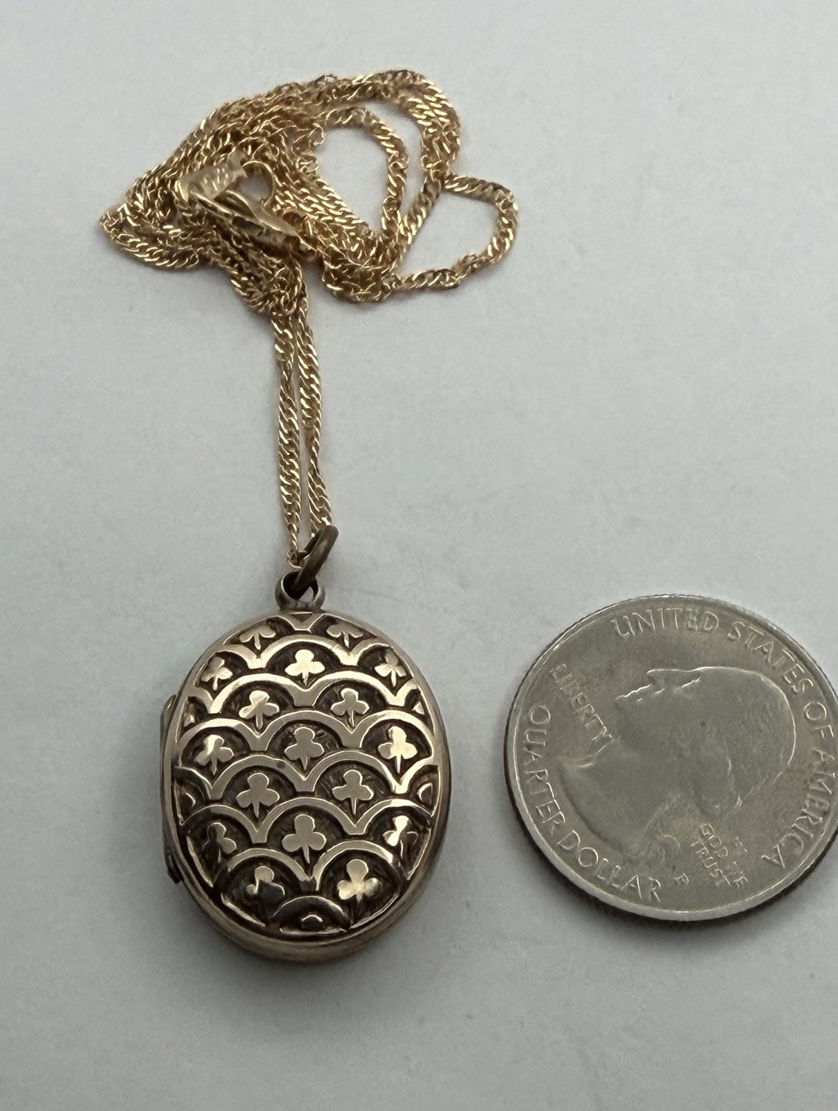 Antique Double Sided Rose Rolled Gold Fleur de Lys Flower Locket Necklace AS IS