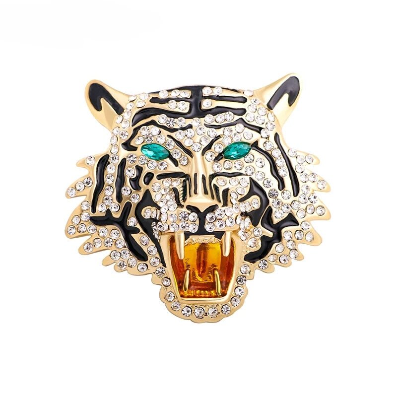 Fashion Retro Tiger Brooch Rhinestones Pin Unisex Decorative Corsage Jewelry