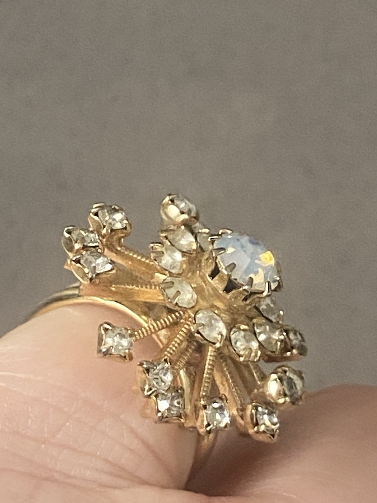 Judy Lee Brooch Clip On Earrings Opalite Opaline Moonglow Glass Rhinestone Demi