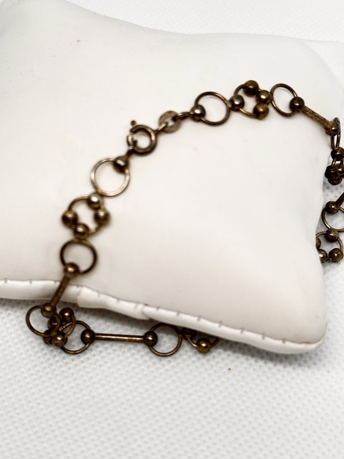 Vintage Sterling Silver Bead & Bar Link Bracelet 8.5” 6.2g Handmade