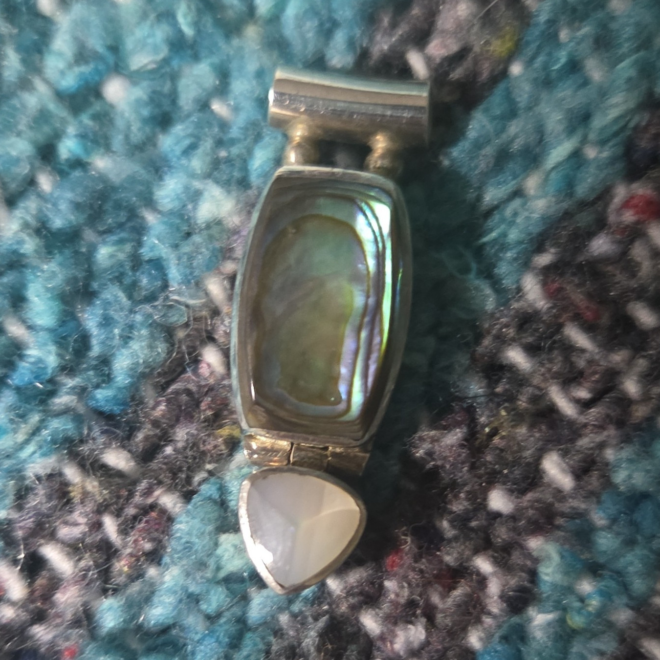 Sajen Signed 925 Sterling Silver Abalone Shell & Mother of Pearl Bezel Pendant