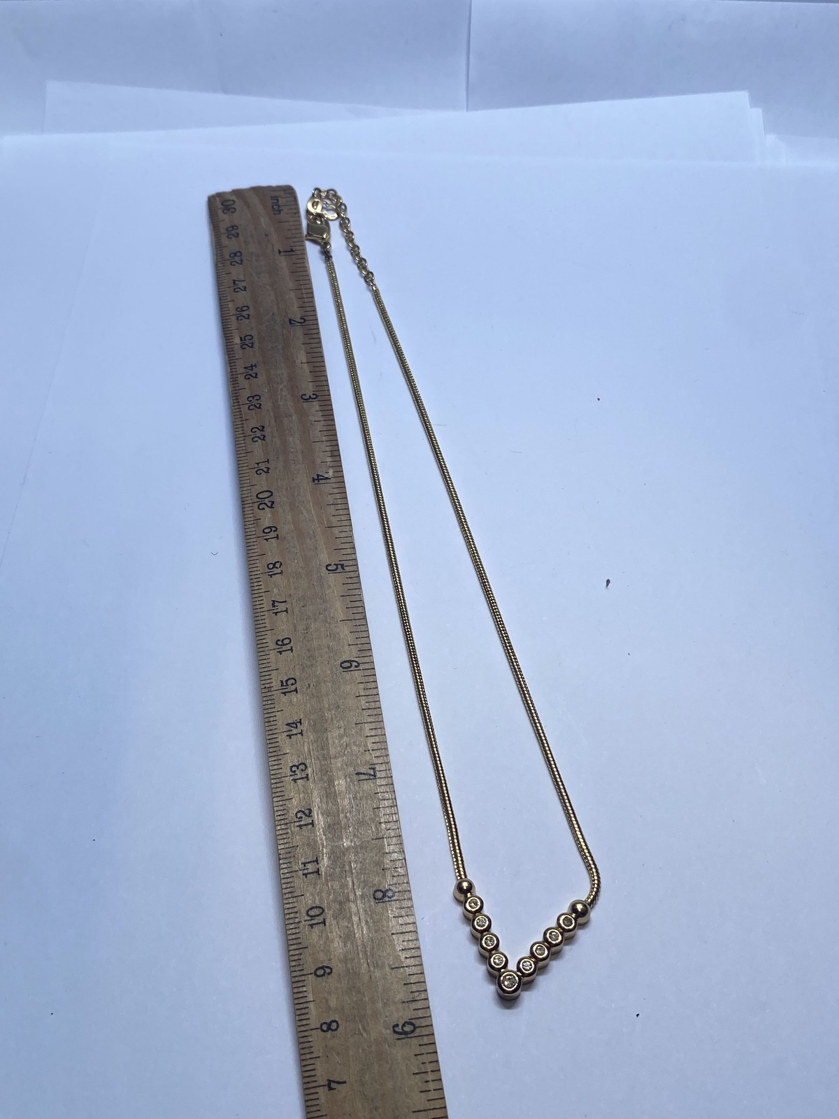 Christian Dior Vintage Gold Tone Crystal V-Shape Necklace 17″ COA
