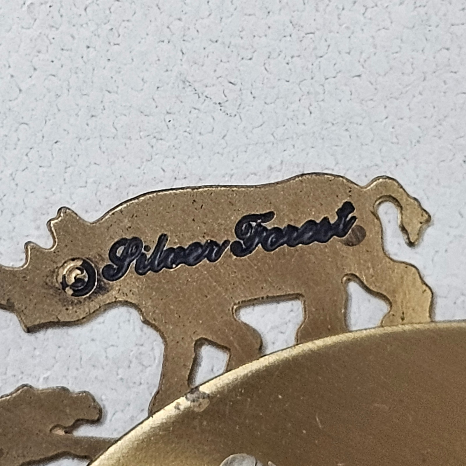 Vintage Signed Silver Forest One World Earth Brooch Brass Cut-Out Animals Trees