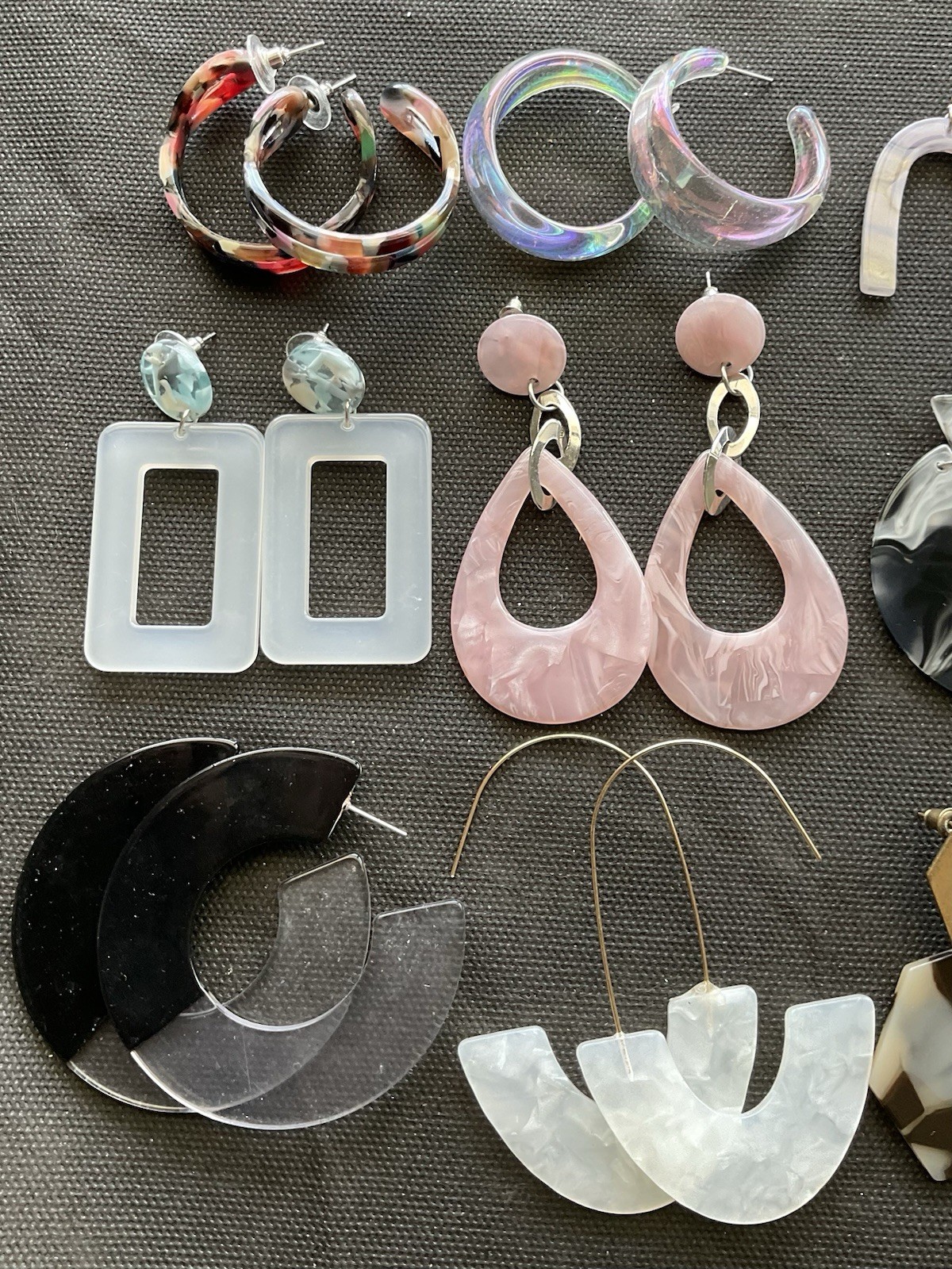 Lot Of 9 Pairs Acrylic Plastic & Resin Earrings Vintage Style To Modern Colorful