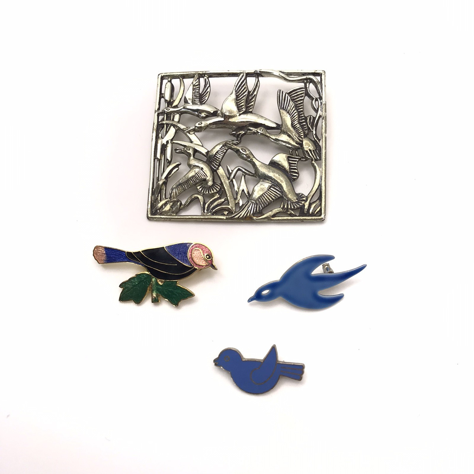 Vintage Brooch Lot Bird Pins Animals Duck Geese Bluebird Robin Naturecore