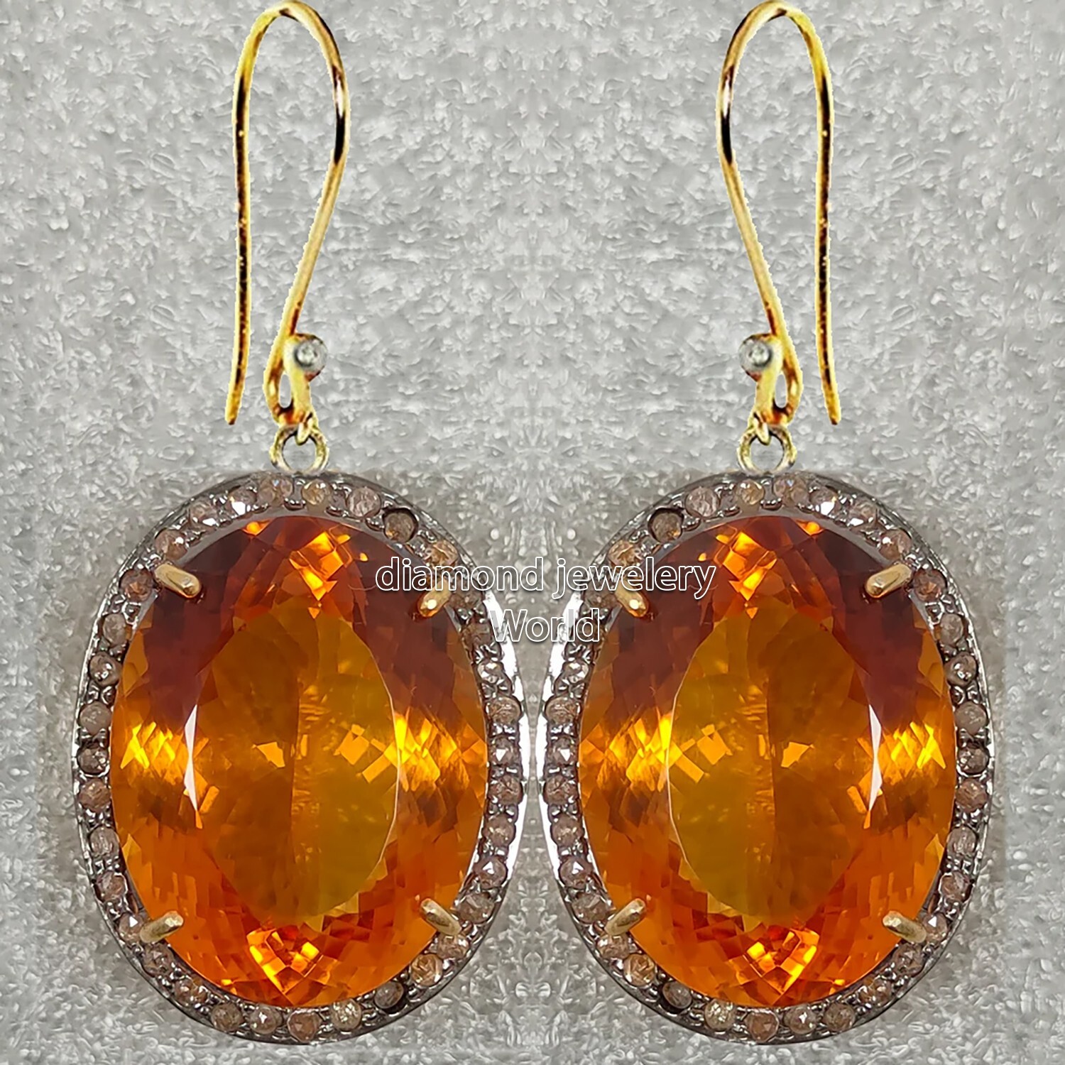 Gorgeous 1.06ctw Rose Cut Diamond Citrine Studded Silver Vintage Earring Jewelry