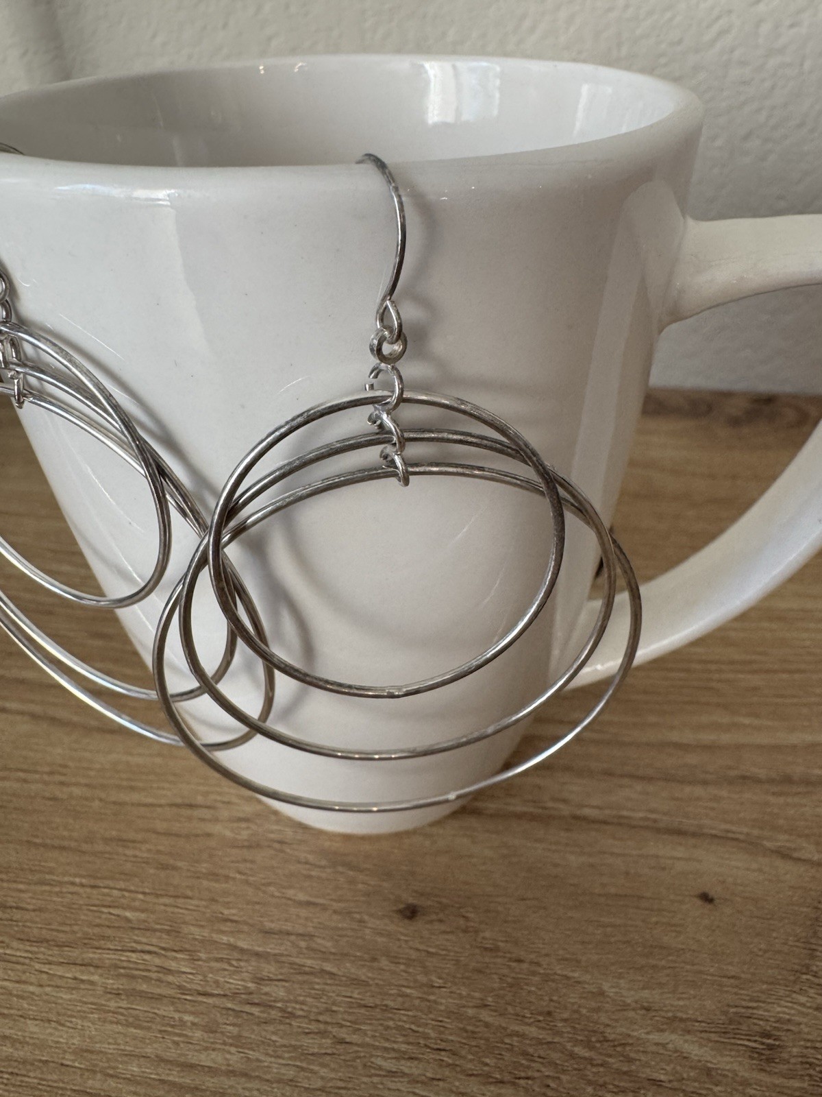 Vintage Sterling Silver Multi Hoop Cascada Dangle Hook Earrings, 3 in Metal