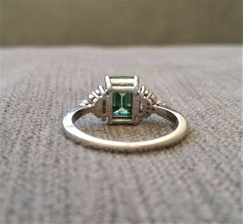 Art Deco Style Mint Green Lab Created Emerald Gothic Engagement 925 Silver Ring