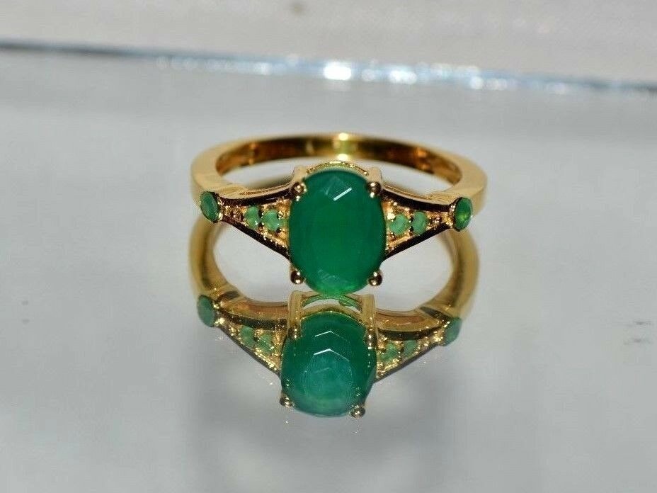 Art Deco 2.20 Ct Natural Emerald Vintage Engagement Ring 14K Yellow Gold FN