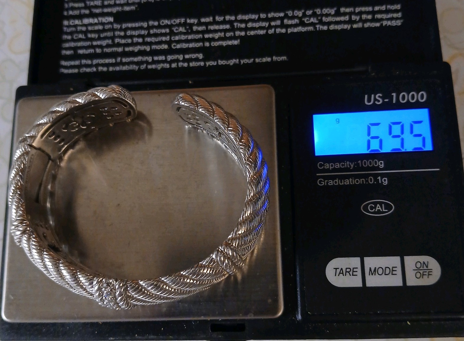 Judith Ripka 925 Sterling & CZ Designer Cuff Bracelet 69.5grams
