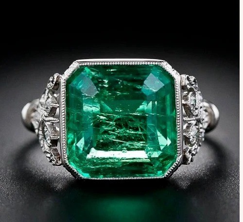 3.5Ct Art Deco Style Lab Created Emerald Engagement Anniversary 925 Silver Ring