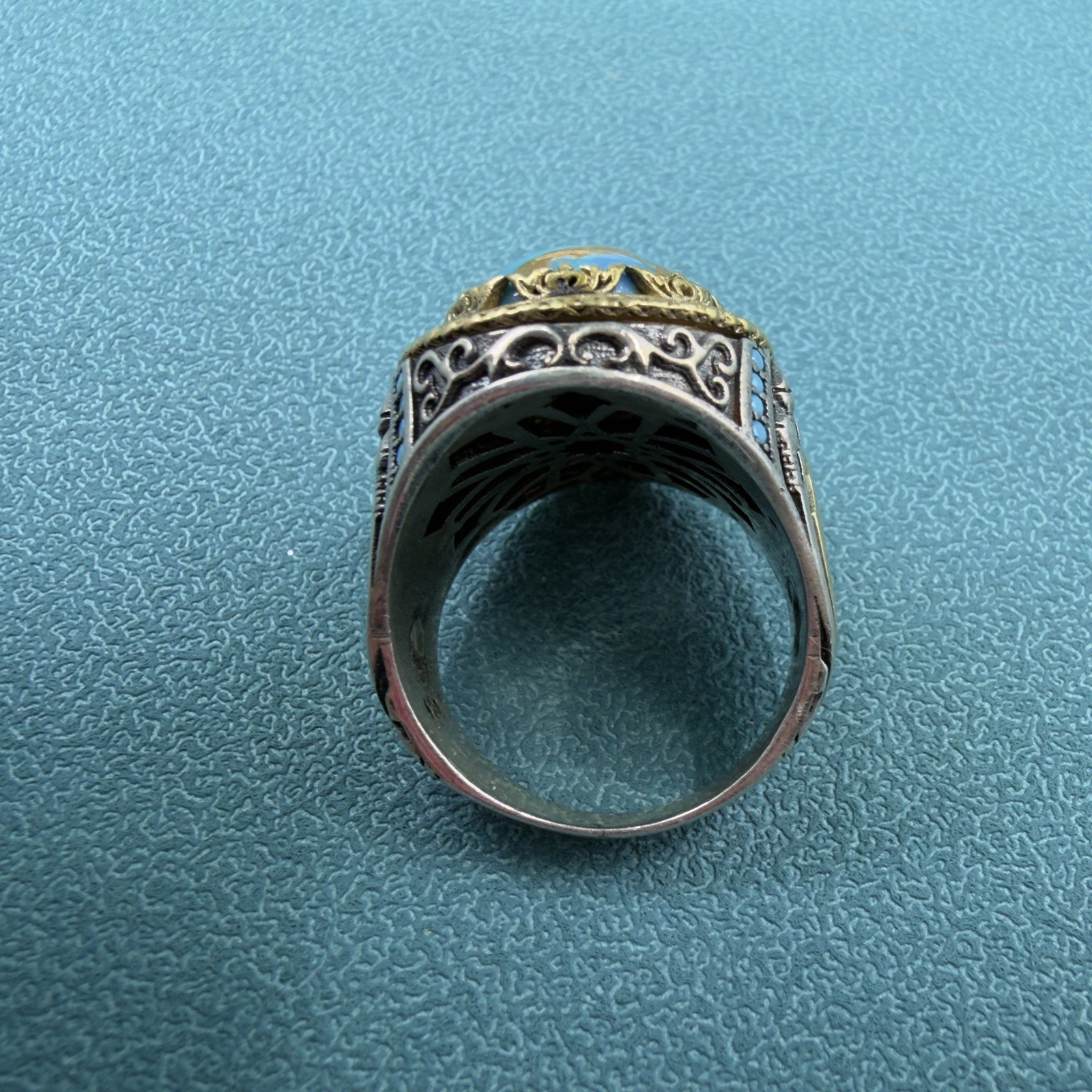 VINTAGE Signed 🩵 STERLING SILVER 925 Turquoise Cabochon MEN’S Turkish RING 12