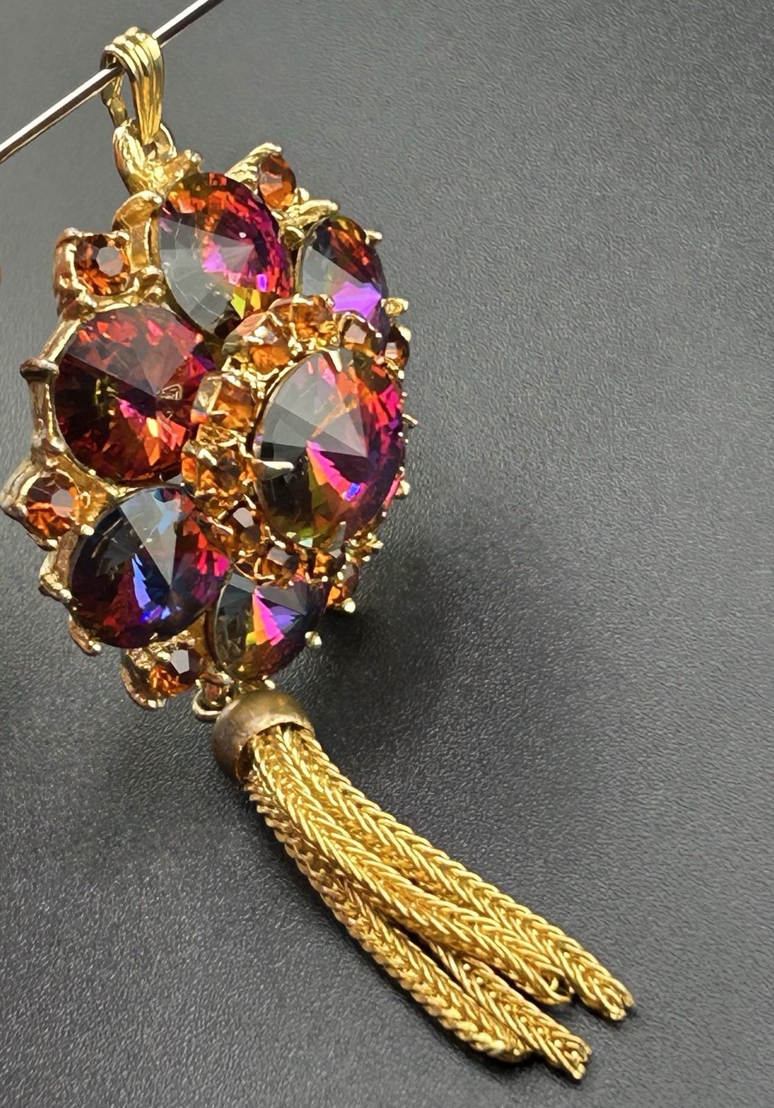 Vintage Edlee Watermelon Rivoli Gold Tone Dangle Pendant