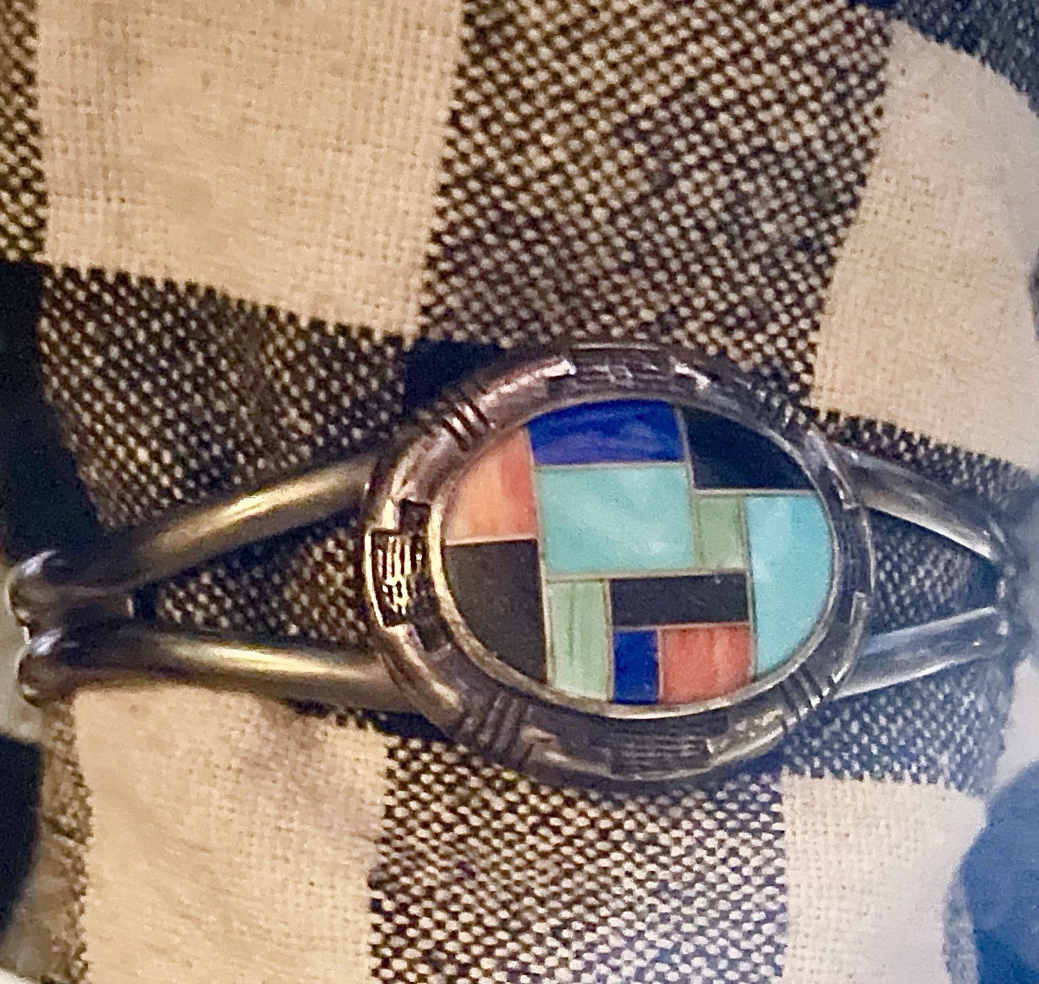Carolyn Pollack Relios Vintage Sterling Silver Cuff Bracelet Mosaic Inlay Stones