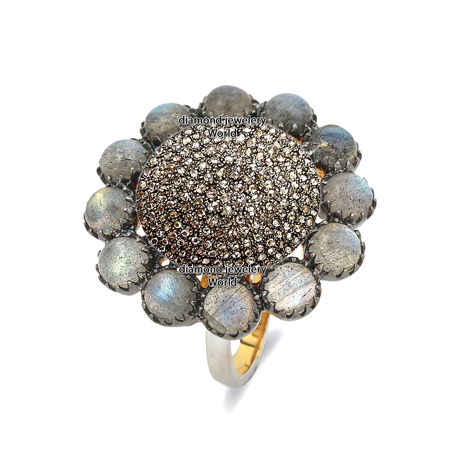 Vintage Style 2.59ctw Rose Cut Diamond Labradorite Silver Gorgeous Ring Jewelry