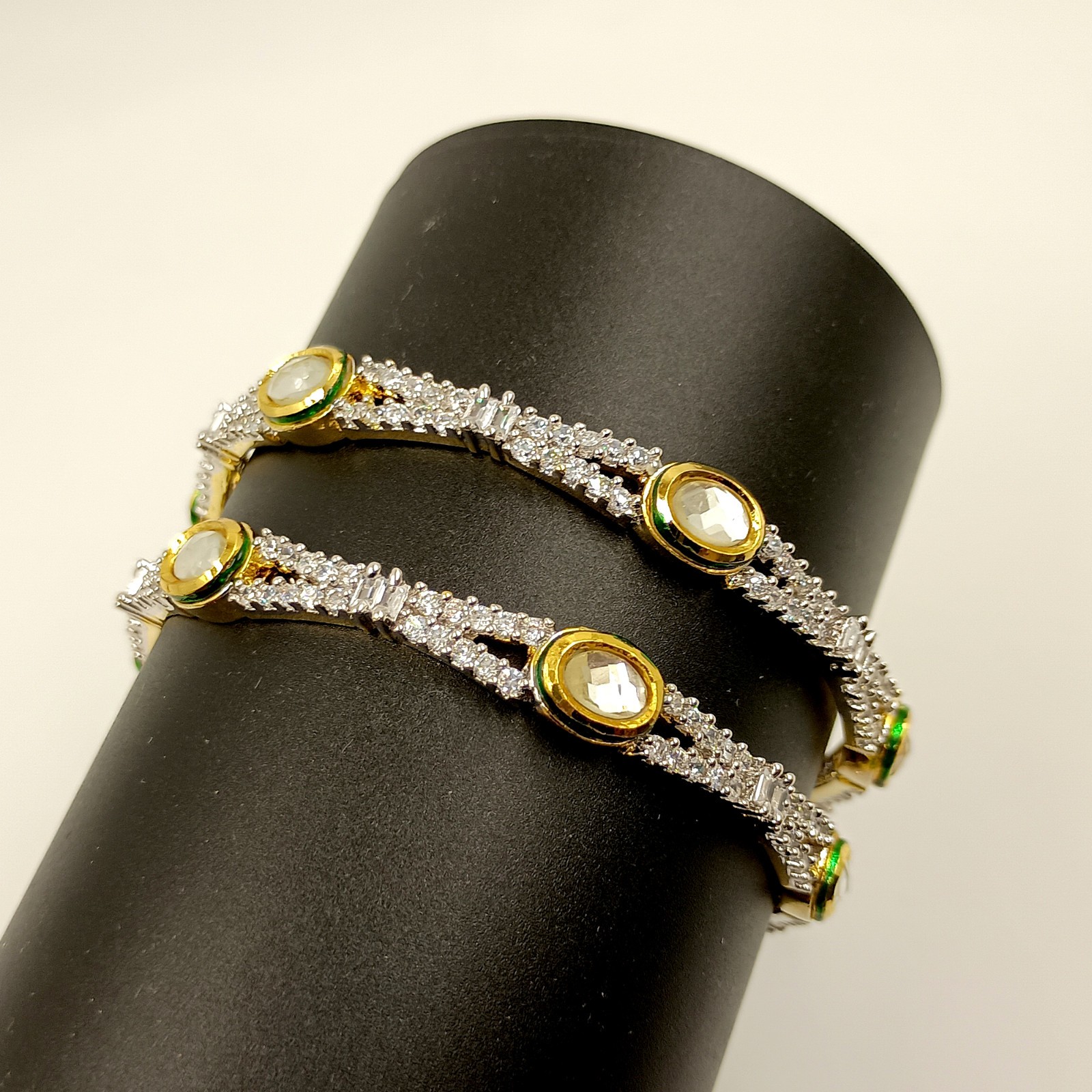 Bridal Wedding Kundan Meenakari Bangles 22k Gold Plated CZ South Indian Jewelry
