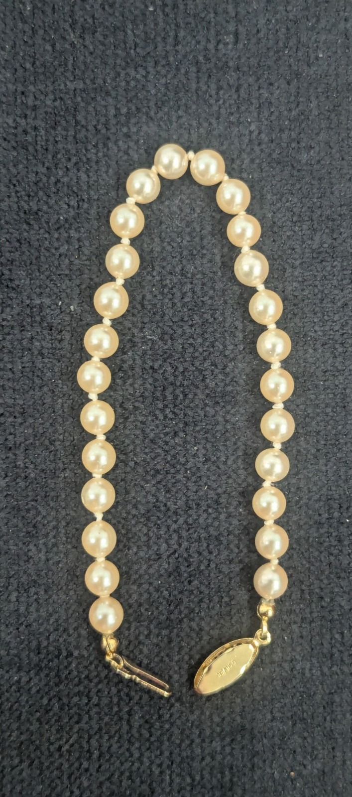 Vintage G. Silver Pat.P Knotted Pearls Bracelet w/ Gold Tone Clasp — size 7.5