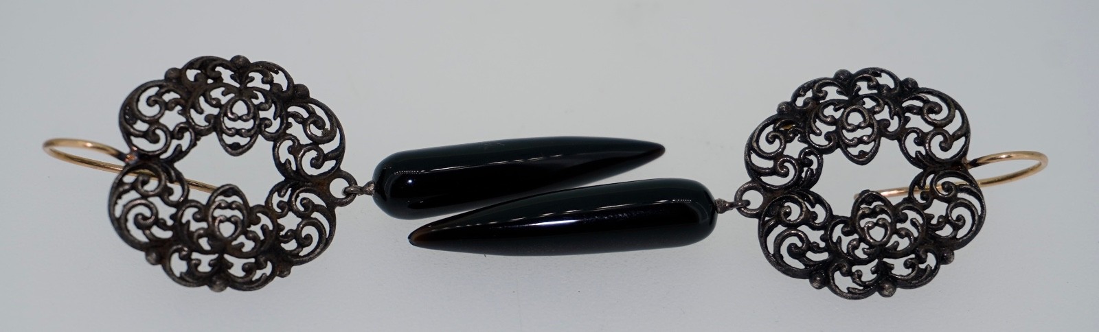 Antique Berlin Iron 14K & Onyx Earrings