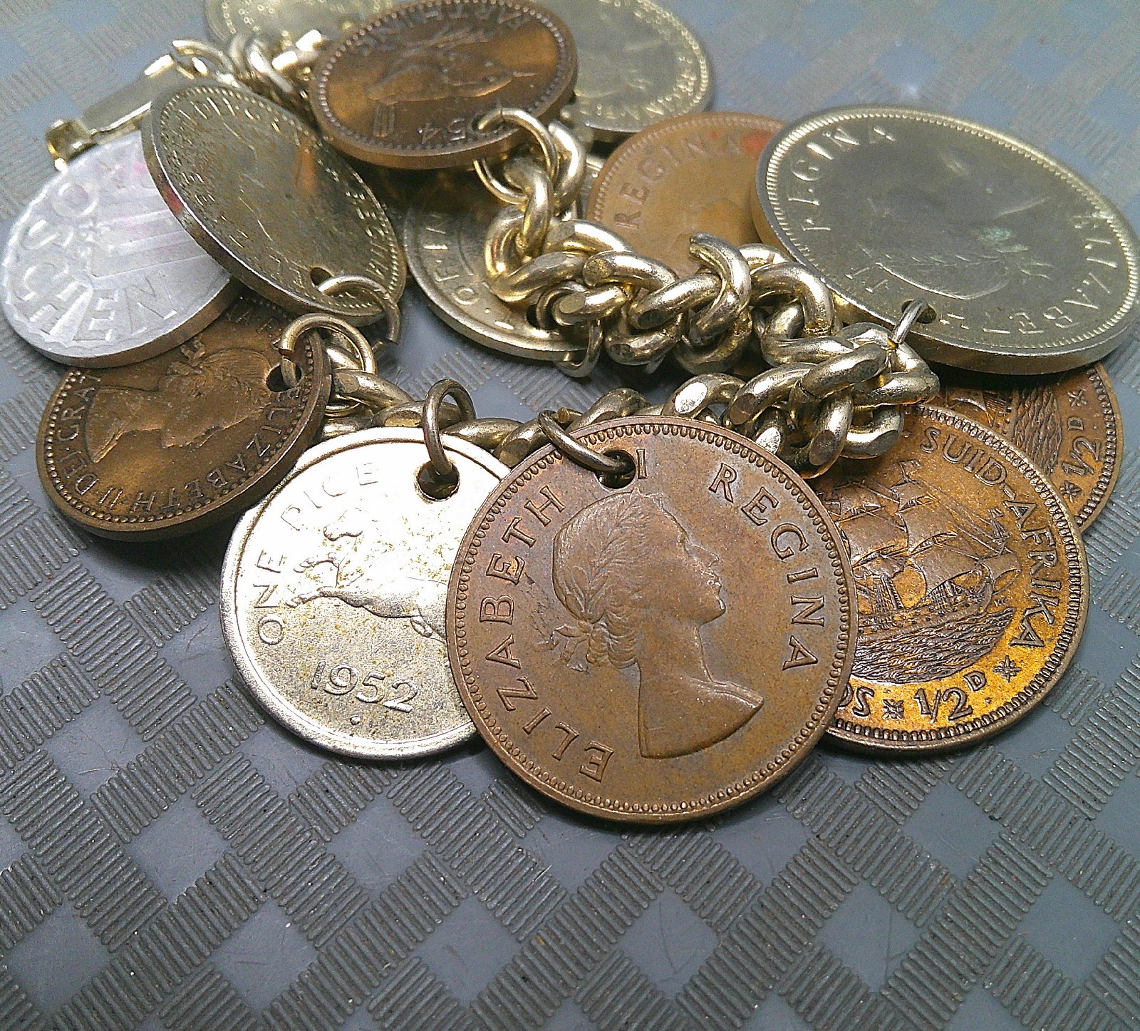 Vintage 1950s Coin Charm Bracelet British Colonies Pakistan India South Africa