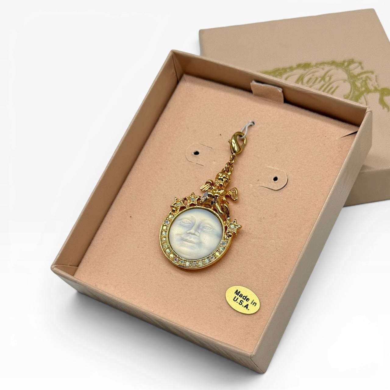 Vintage Kirks Folly Seaview Moon Angel Charm Pendant w/ Box