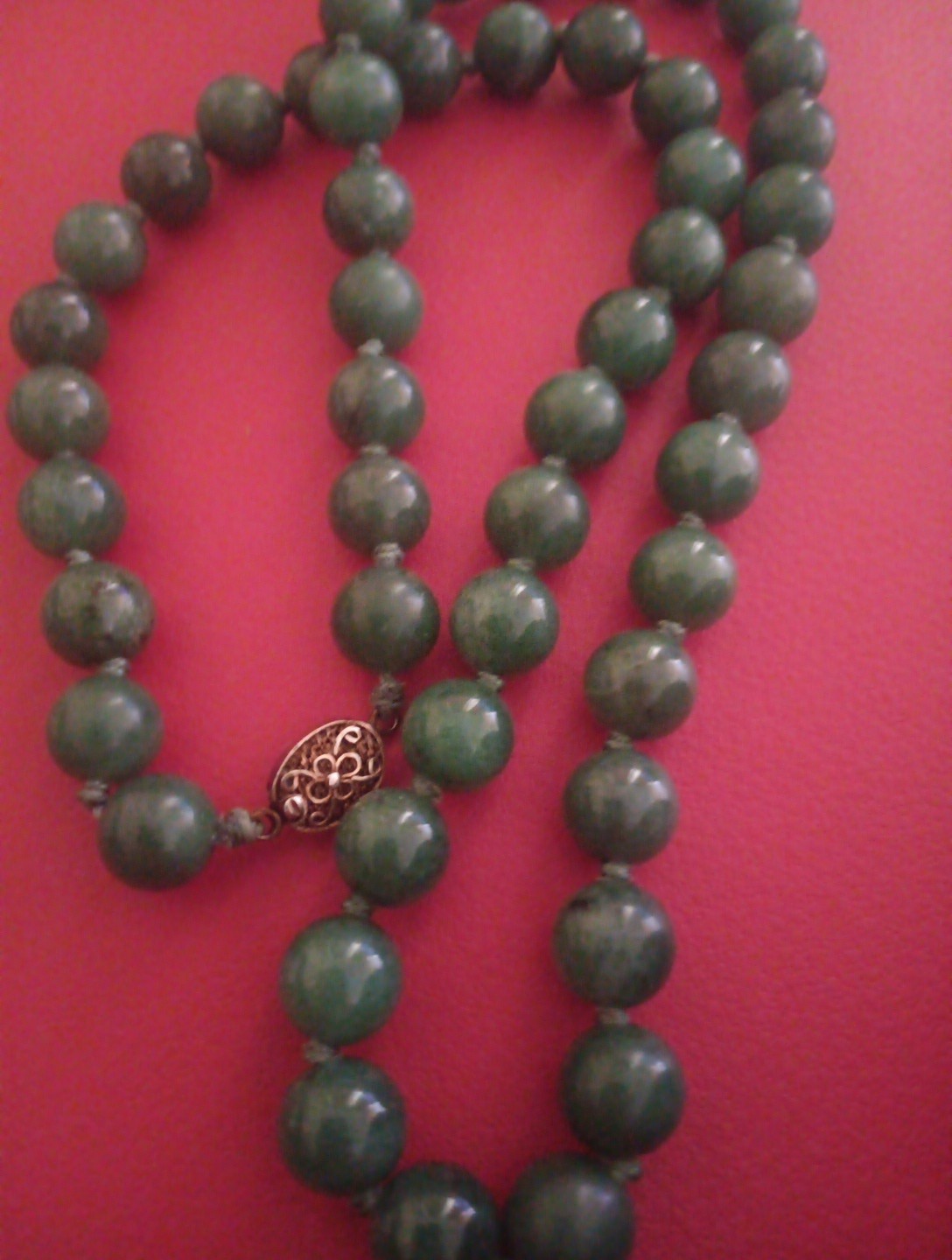 Chinese Export Imperial Jade Necklace Silver Clasp 8-9mm HKnotted 100 GRAMS 30in