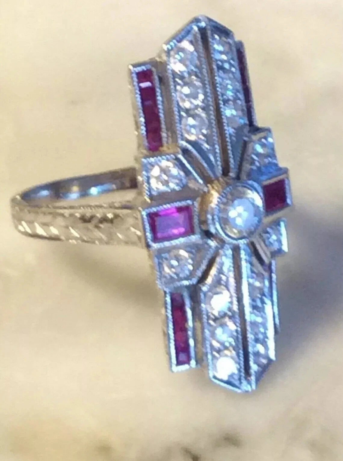 1.95Ct Art Deco Style Lab Created Diamond Anniversary 14K White Gold Finish Ring