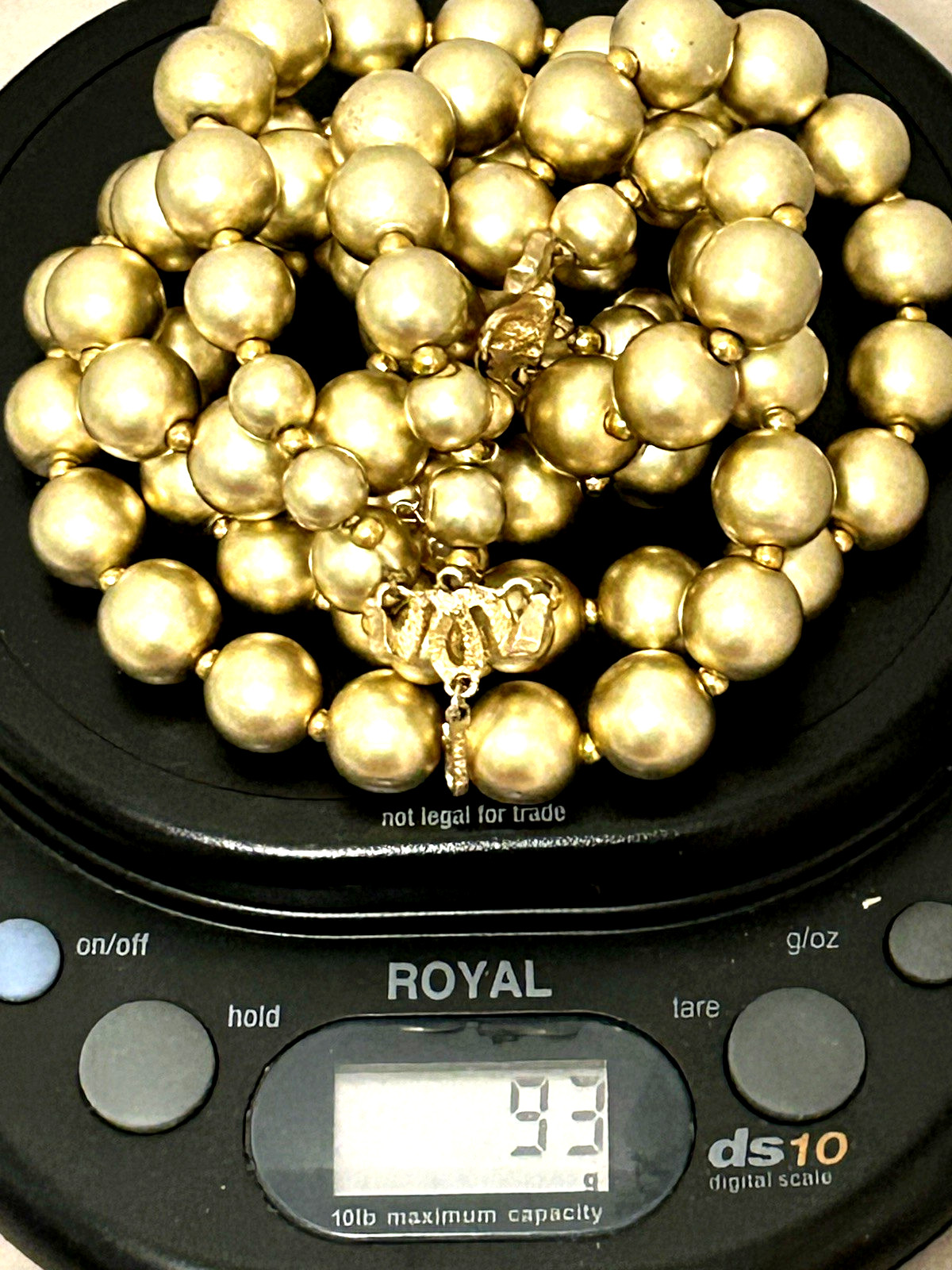 VTG Kramer Signed Triple Strand Graduated Faux Pearl Necklace Gold Tone 1950s