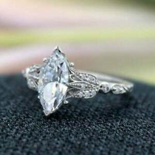 Art Deco 3.60Ct Marquise Cut White Diamond Vintage Style Wedding Ring 925 Silver
