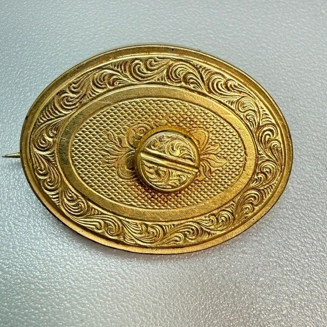 Antique Victorian Gold Filled Etched Oval Brooch Bale C Clasp READ