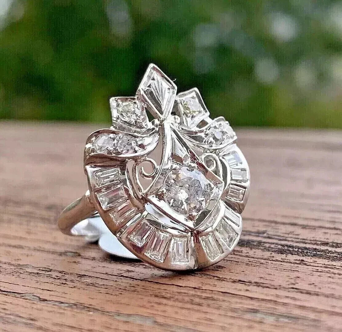 Art Deco Style Round Cut Lab Created Diamond 925 Silver Women’s Engagement Ring