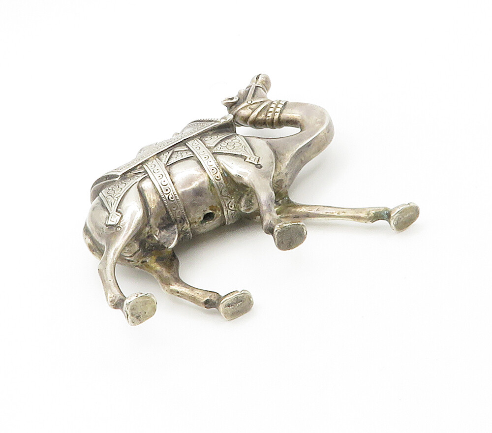Solid Silver Vintage Floral Etched Large Camel Statue Figurine TR2117
