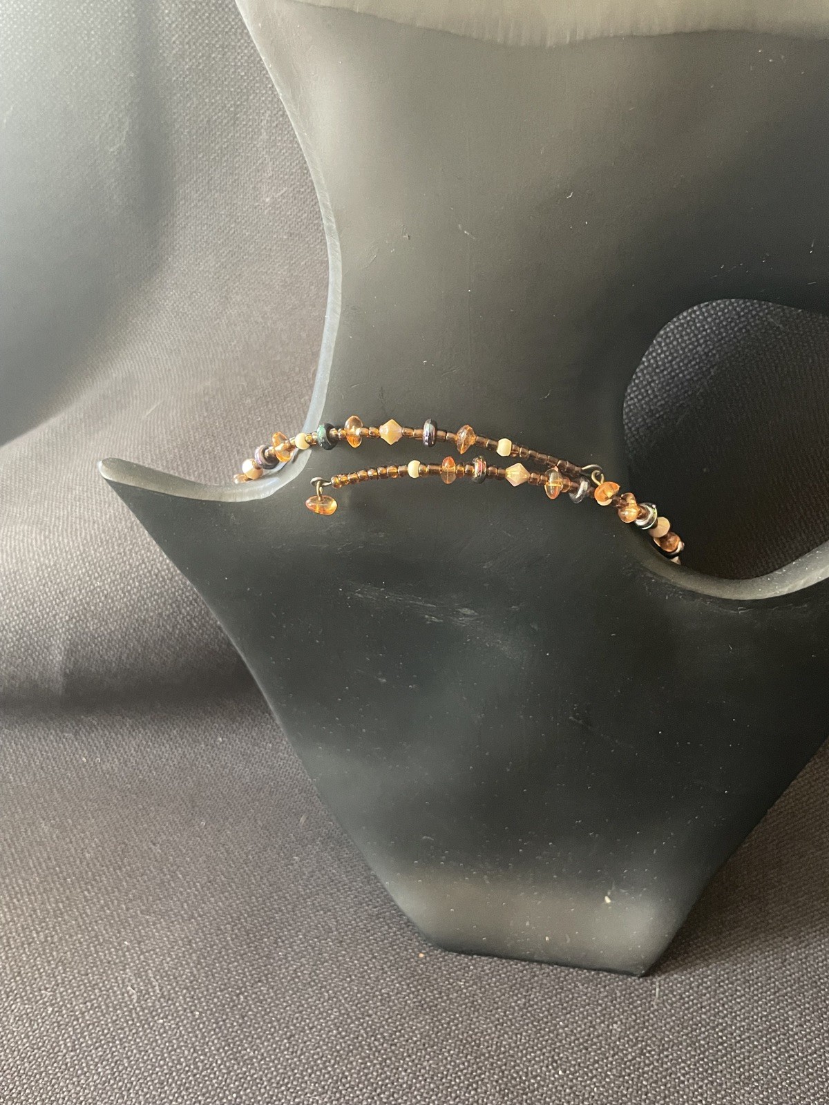 Bronze tone Fringe Chain Choker Collar Necklace multicolored beads f37