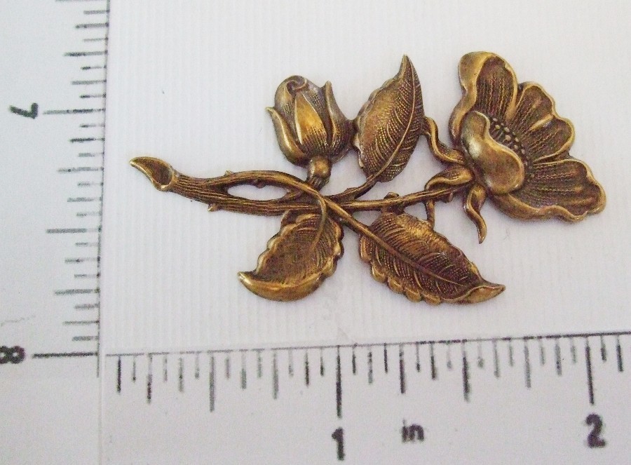 30573 Large Flower w/Bud Brass Oxidized Finding Jewelry