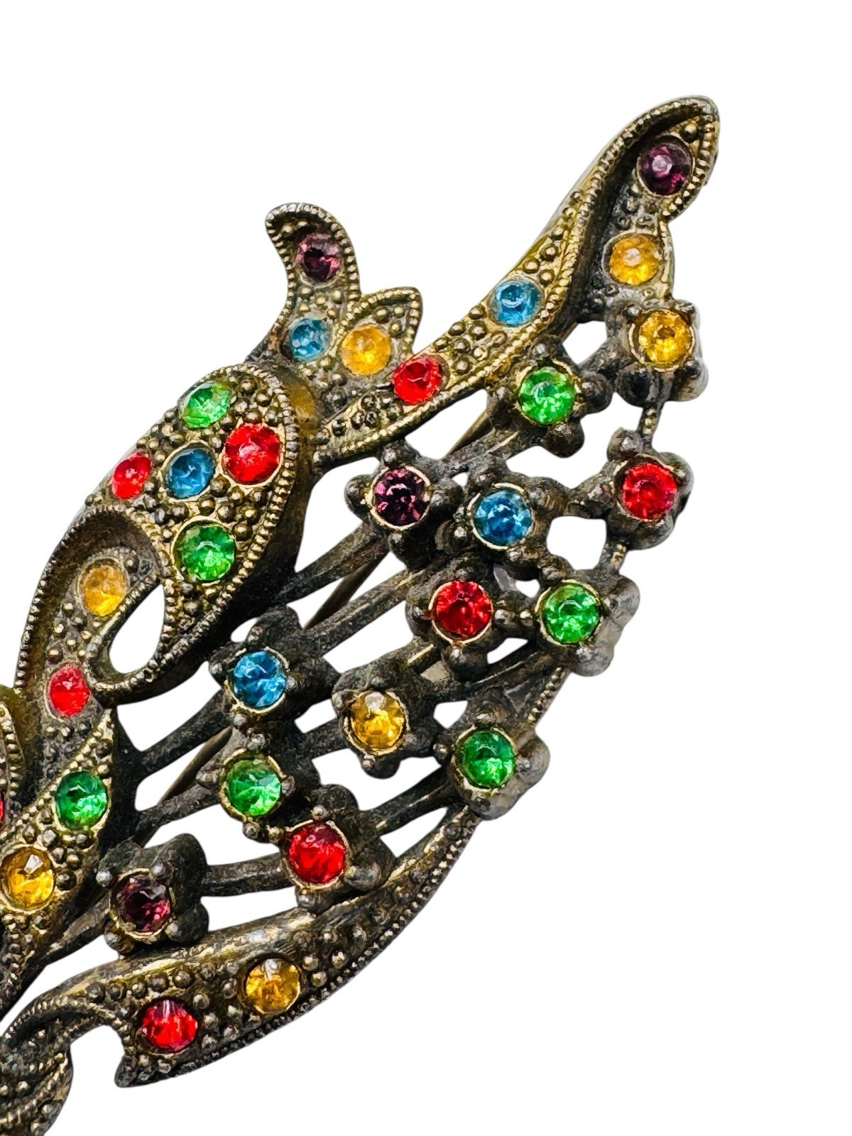 Vintage Deco Little Nemo Rhinestone Leaf Stem Brooch Pin