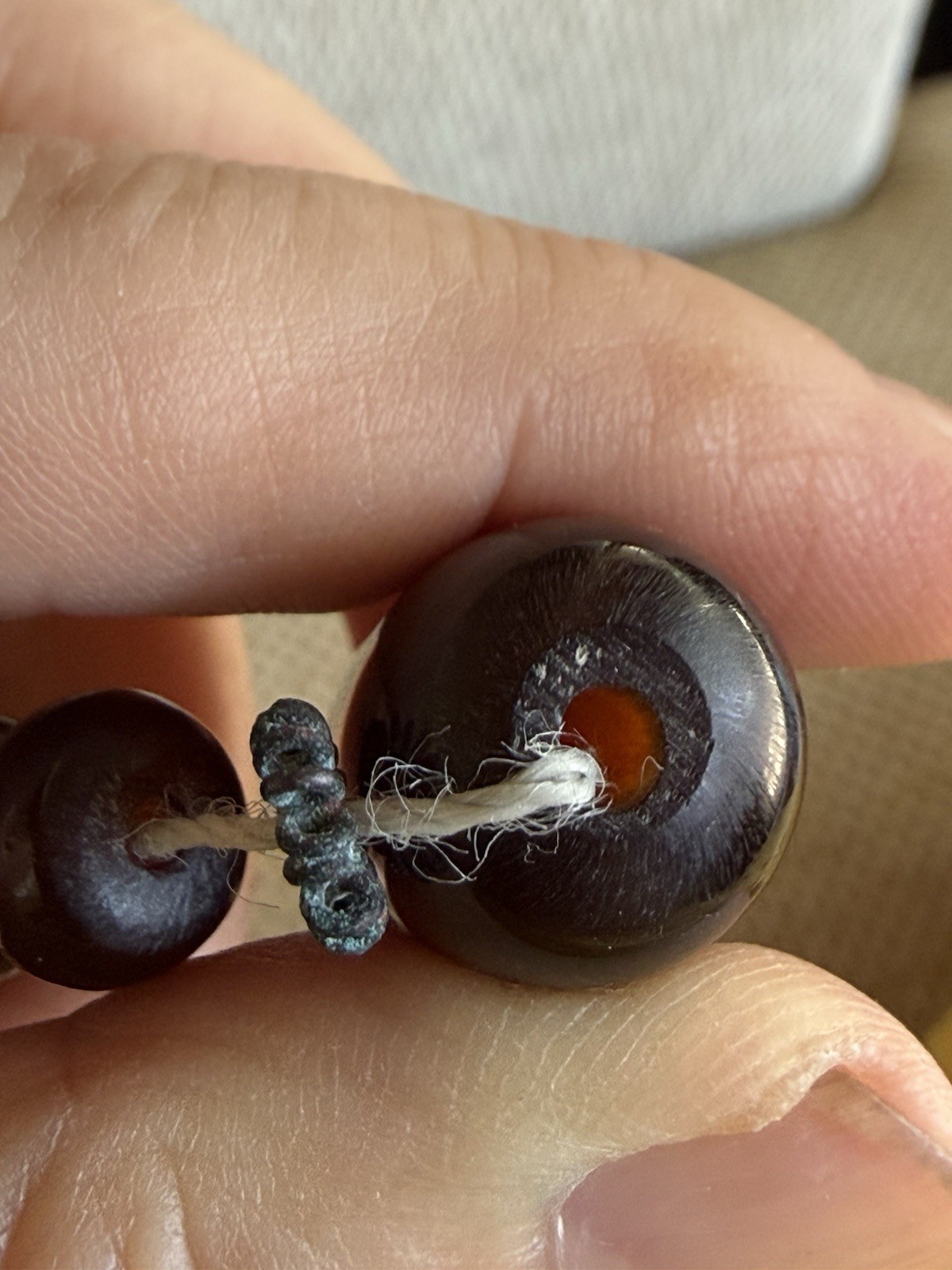 Vintage Cherry Amber Color Phenolic Resin Barrel Bead Necklace 20” 53g