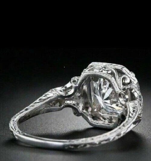3.8Ct Art Deco Style Round Lab Created Diamond Engagement 14K White Gold FN Ring
