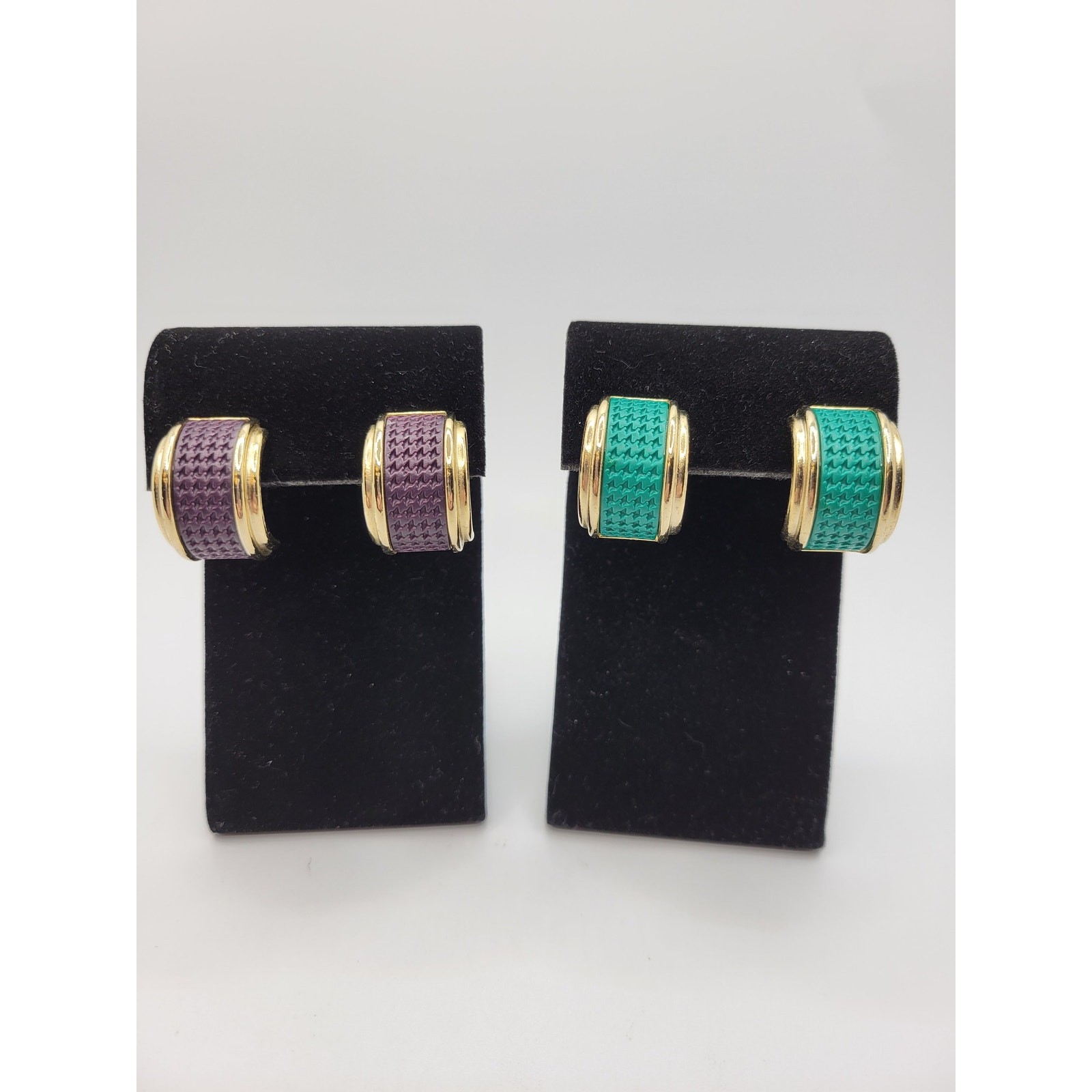 Chunky Weekender Half Hoop Earrings LOT 2 Teal Brown Vintage Post Pierced 1990s