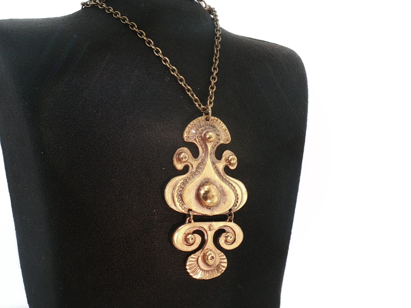 Vintage Seppo Tamminen Finland Modernist Necklace Signed Bronze Abstract Pendant