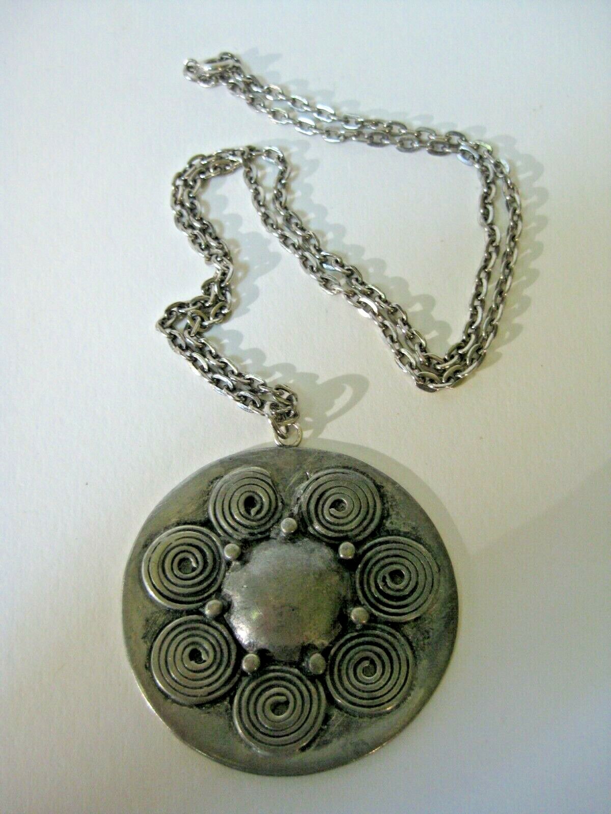 Modernist Signed Norway Eivind Hillestad EH 19 Pewter Medallion Pendant Necklace