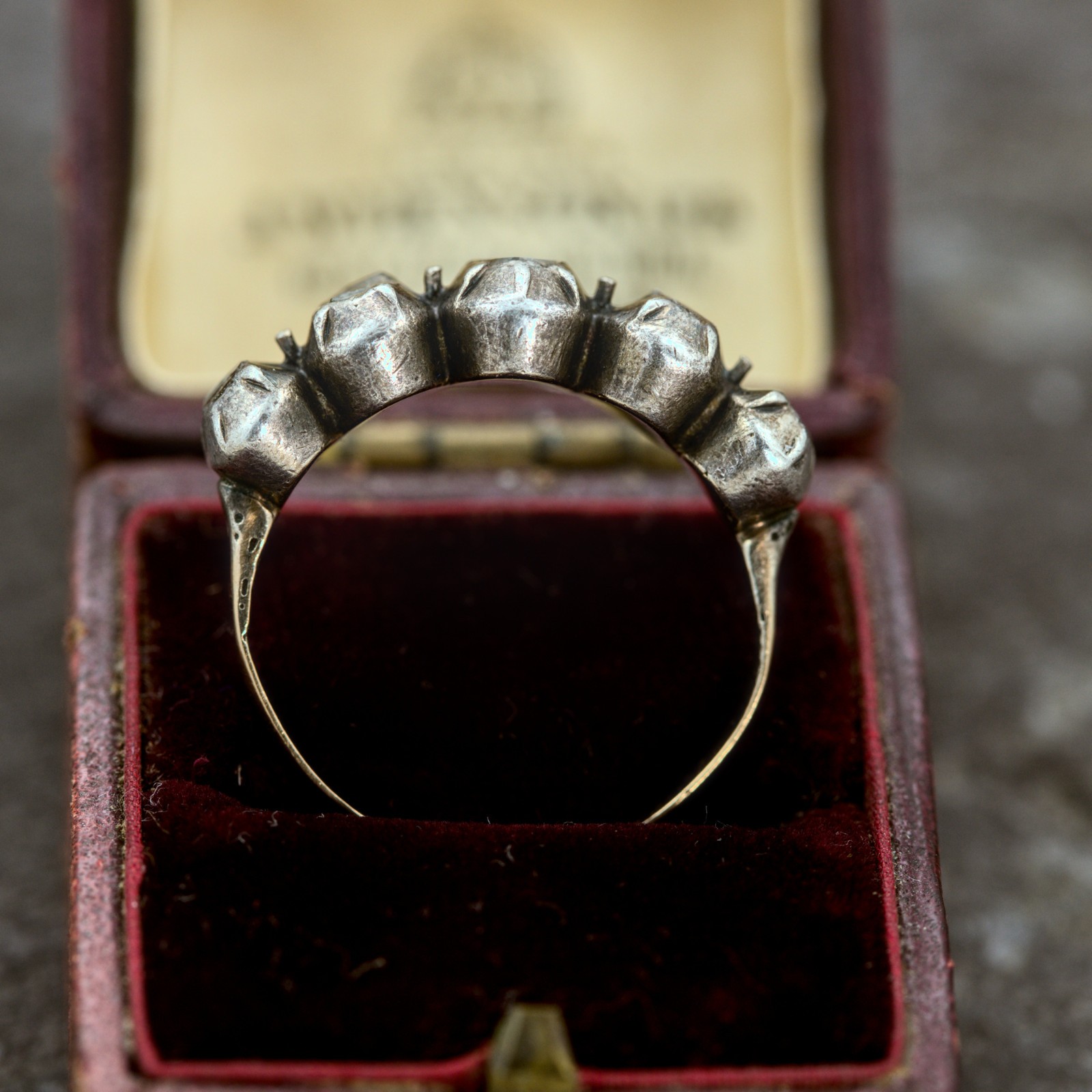 RARE ANTIQUE GEORGIAN PERIOD 14K GOLD SILVER ROSE CUT DIAMOND RING c1790