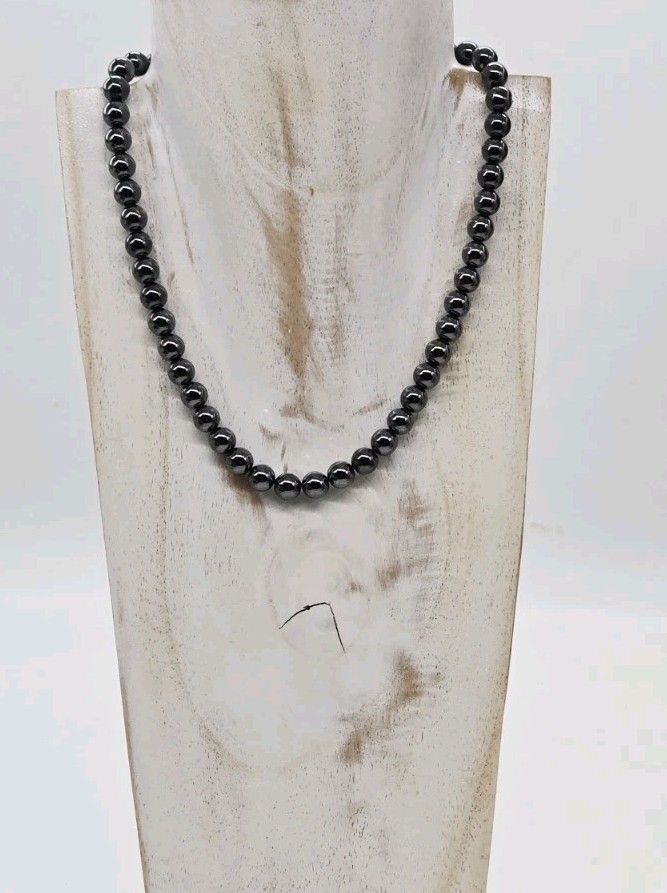 Hematite Beaded Choker Necklace Black Ball Vintage Fancy Clasp Couture Gold tone