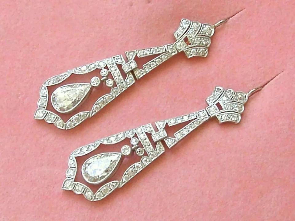 Art Deco Style Lab Created Diamond Engagement &Wedding 14K White Gold FN Earring