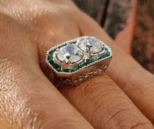Vintage Art Deco Style Round Cut Lab Created Diamond 925 Silver Engagement Ring