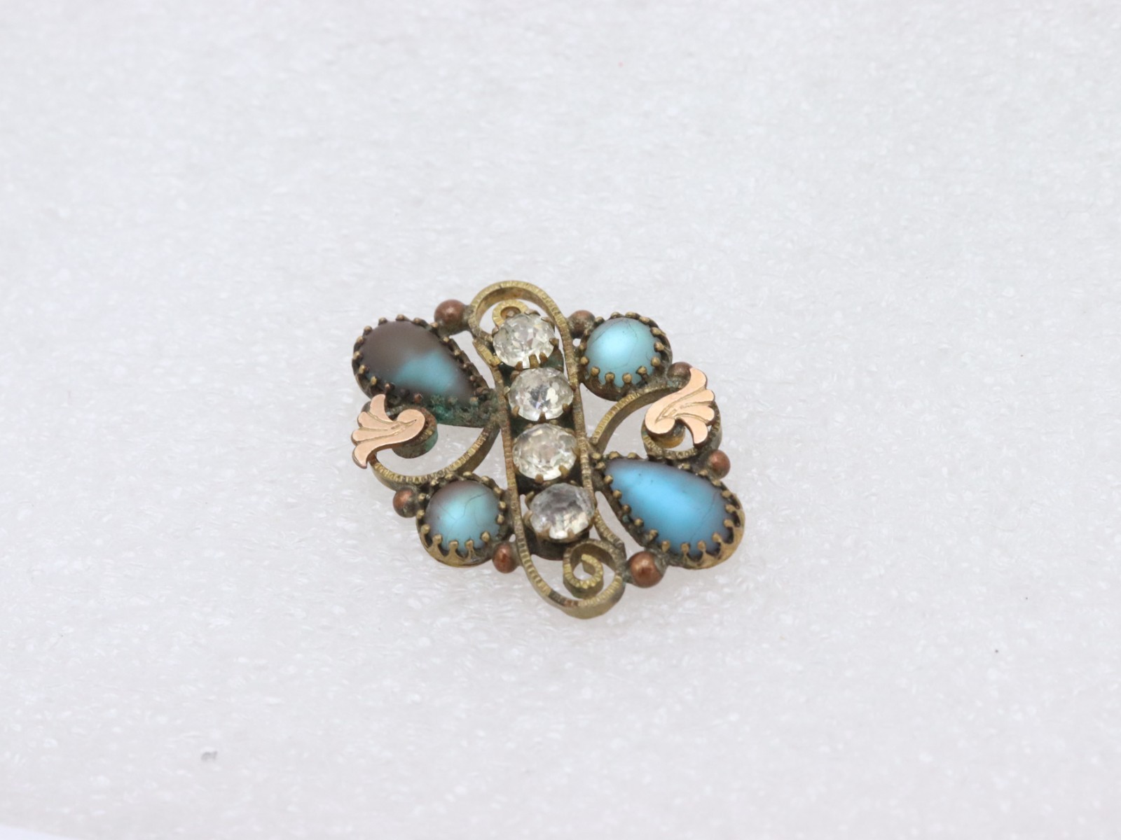 Vintage Antique Gold Filled Sapphiret Crystal Rhinestone Pendant 4 Necklace