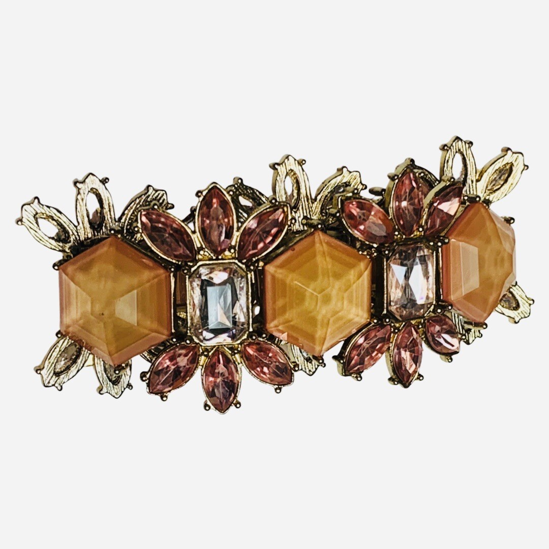 Pink Bracelet Rhinestone Flower Wide t 7″ Silver Tone Trendy Spring Jewelry