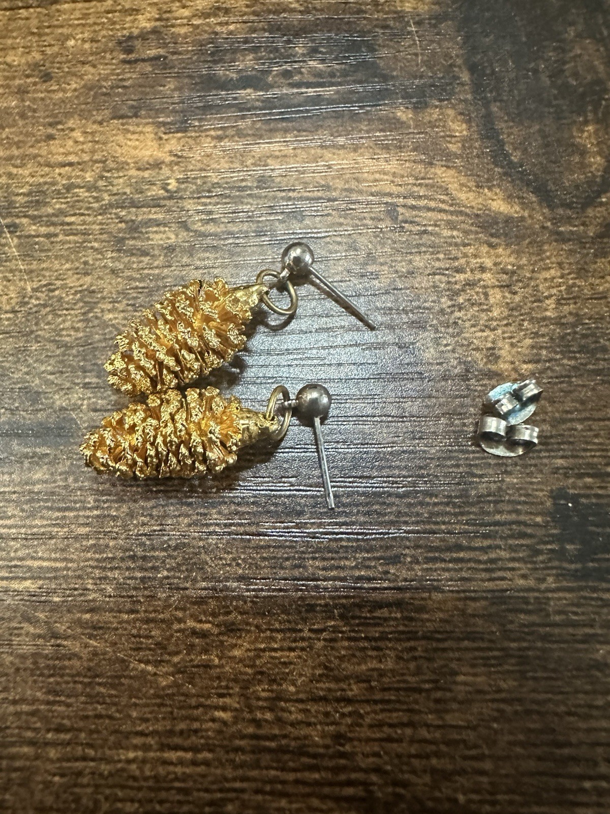 Vintage Yellow Gold Plated Pinecone Stud Drop Earrings Fast Free Shipping