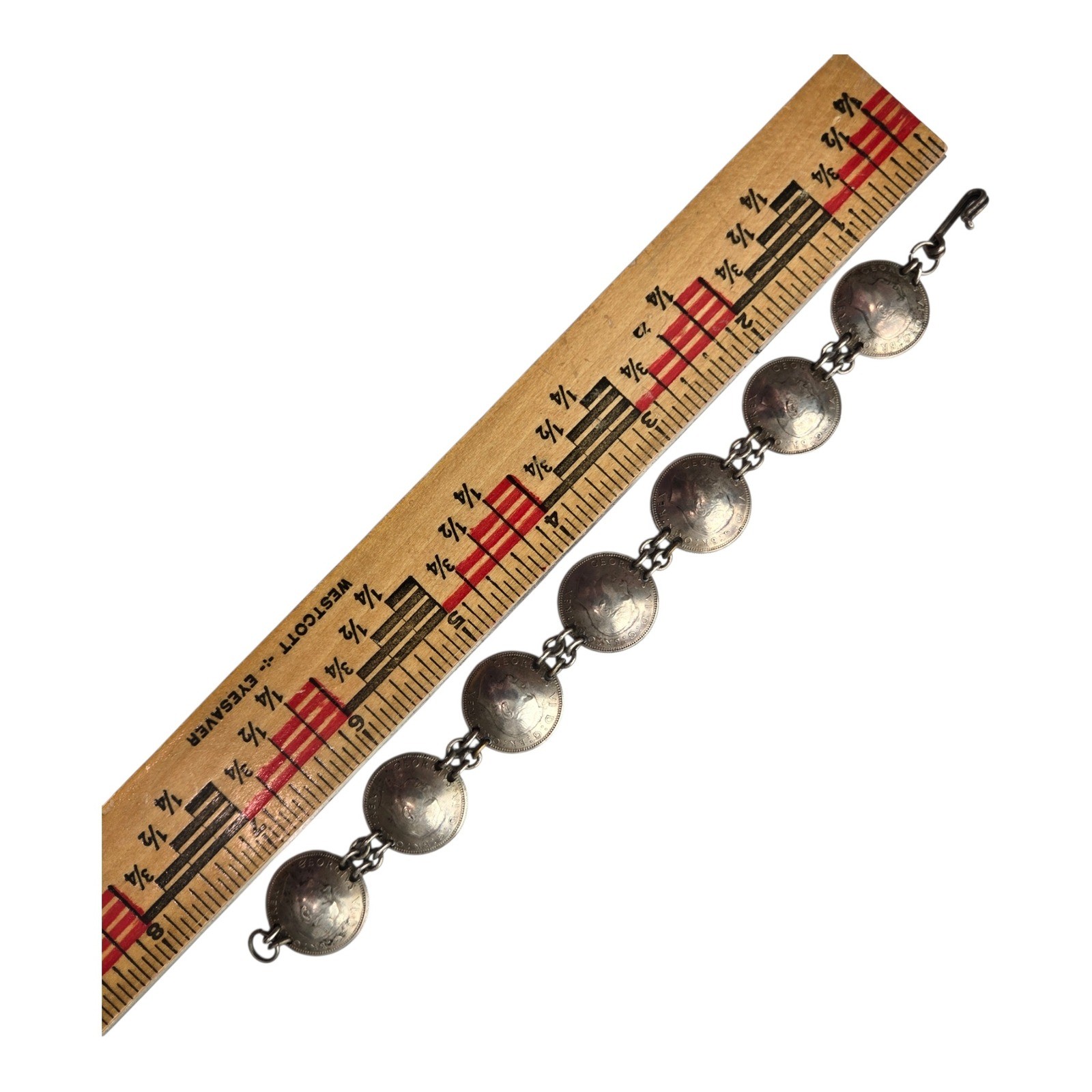 Vintage 1945 British Sixpence Coin Bracelet King George VI WWII Era 7.5 Inch
