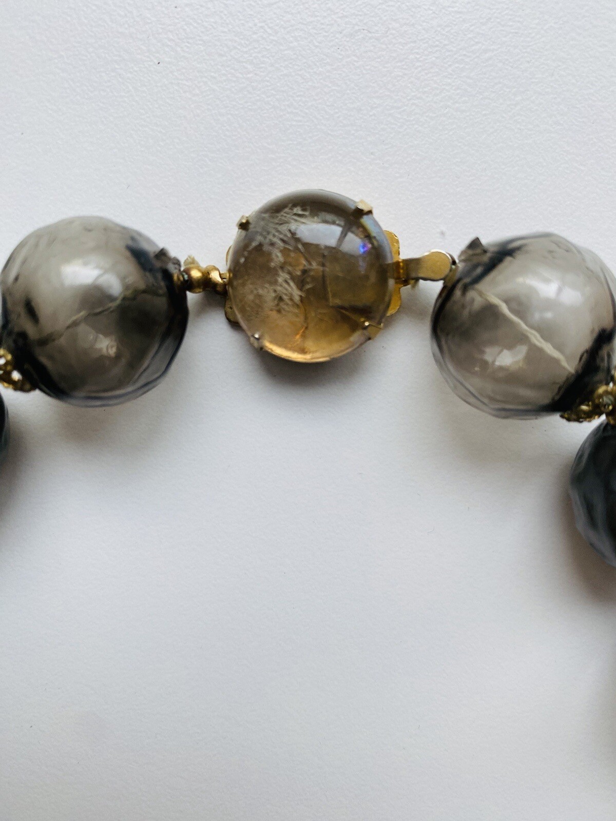 Vintage Hollow Globe Shaped Smokey Bead Necklace (2358)