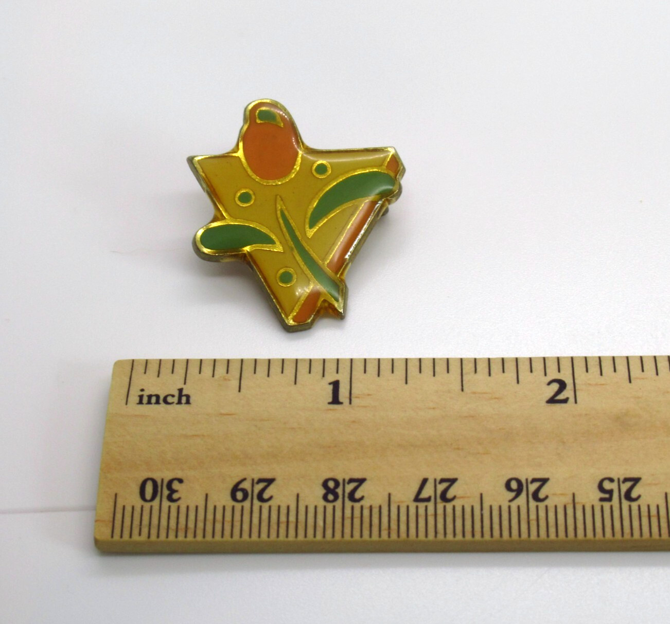 Abstract Pin 90s Geometric Design Enamel Orange Green Yellow Gold Tone Vintage