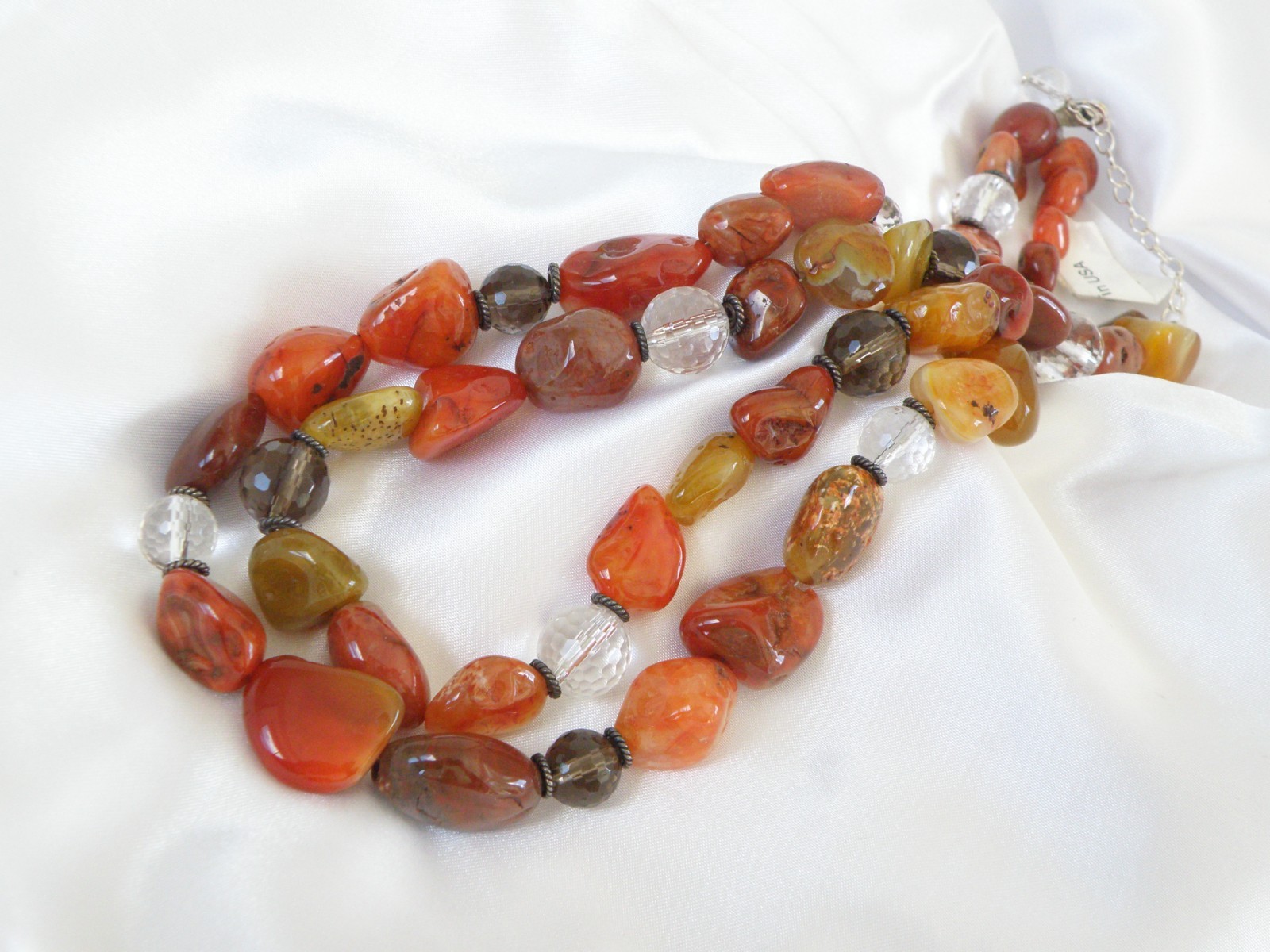 Vintage Natural Carnelian Multi Stone Bold Sterling Silver Necklace